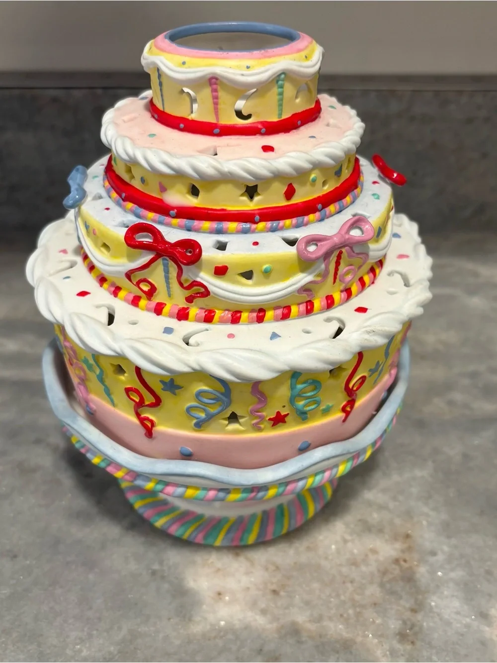 Retired PARTYLITE Tiered Birthday Celebration Cake Tealight Candle Holder P7326